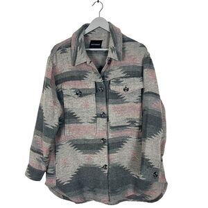 Southwestern pattern shacket gray pink aztec shirt jacket size L/XL Navajo